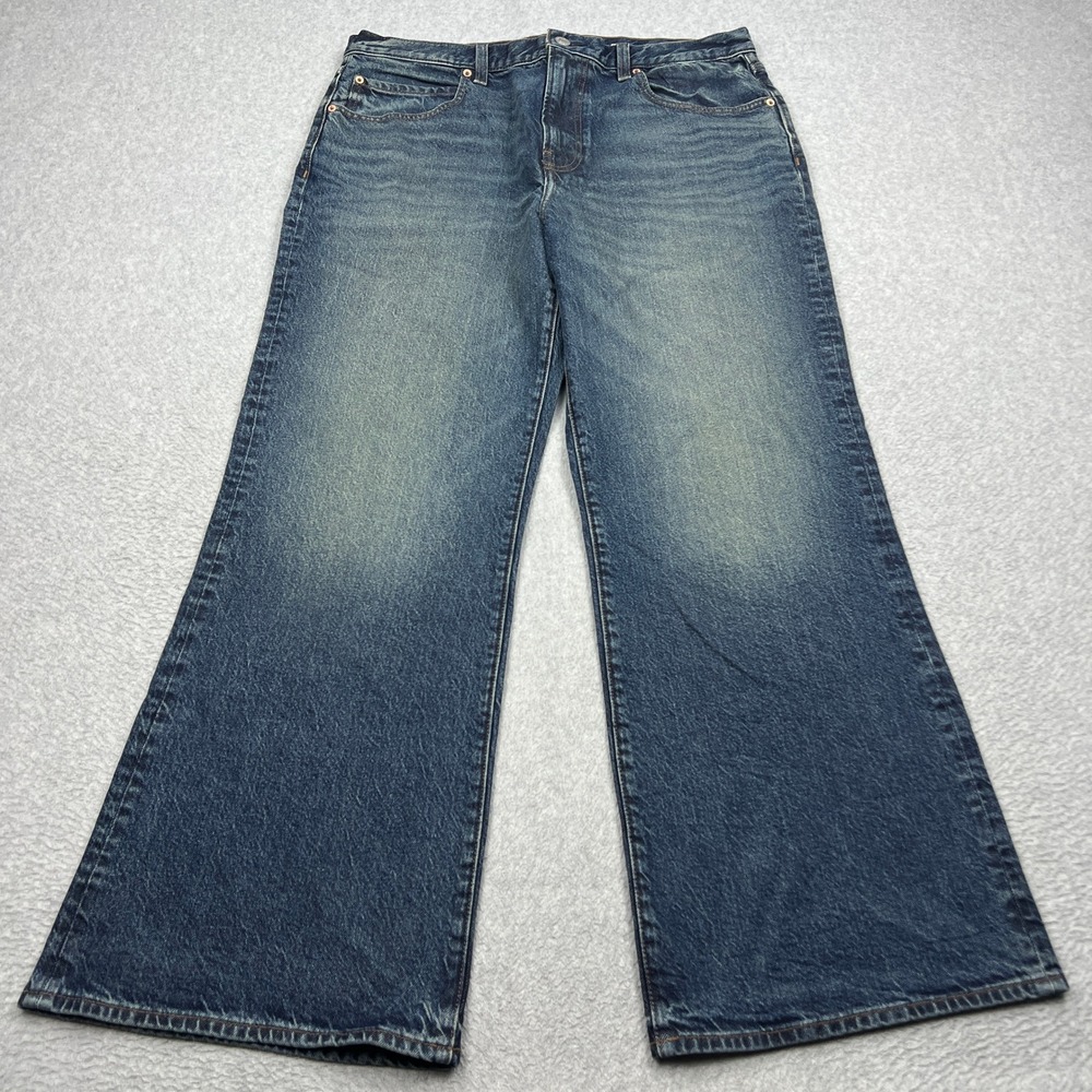 American Eagle Baggy Flare Jeans Womens 36x32 Blue Easyflex High Rise Denim Y2K